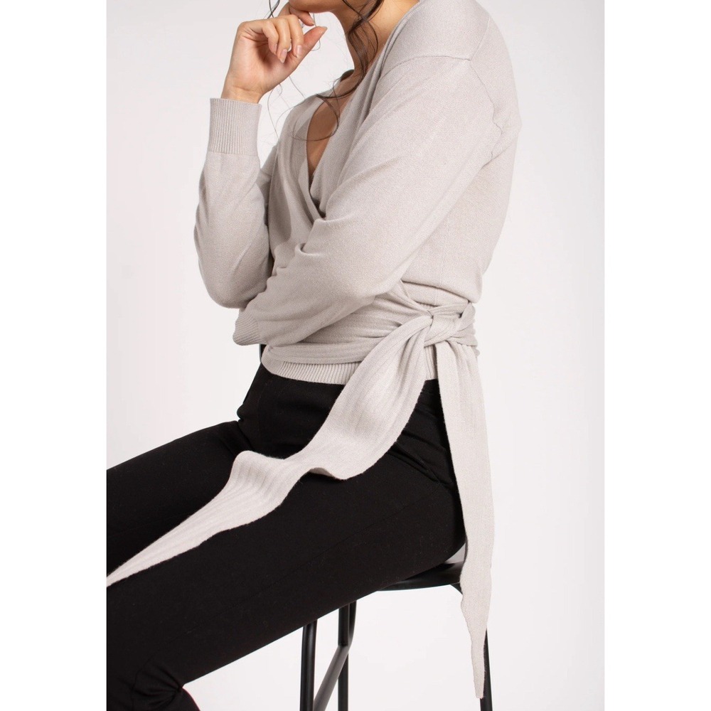 NWT KAREN THOMAS Cashmere/Silk Wrap Sweater Grey - Small ($300 Retail)